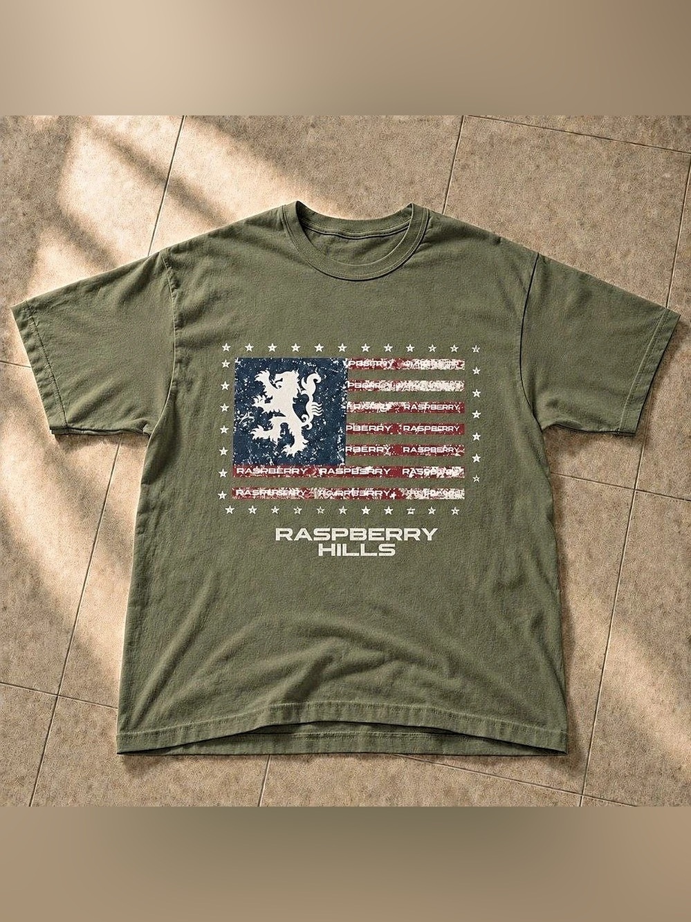 Raspberry Hills Flag Graphic T-Shirt Military Green Unisex